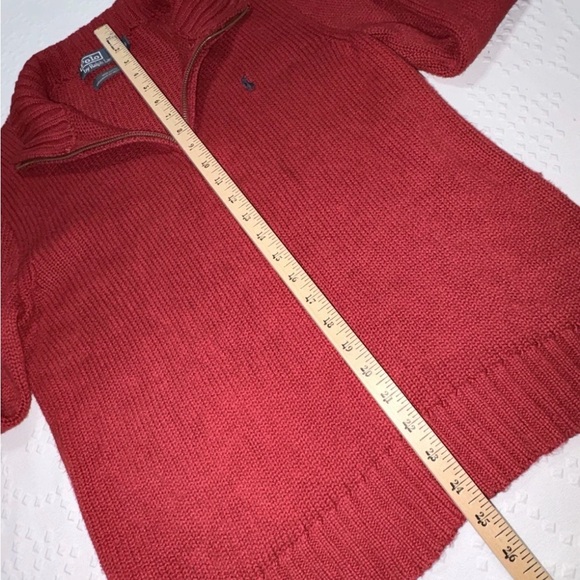 Y2K Polo Ralph Lauren Red Quarter Zip Sweater Men’s Small Leather Pull - Picture 9 of 13